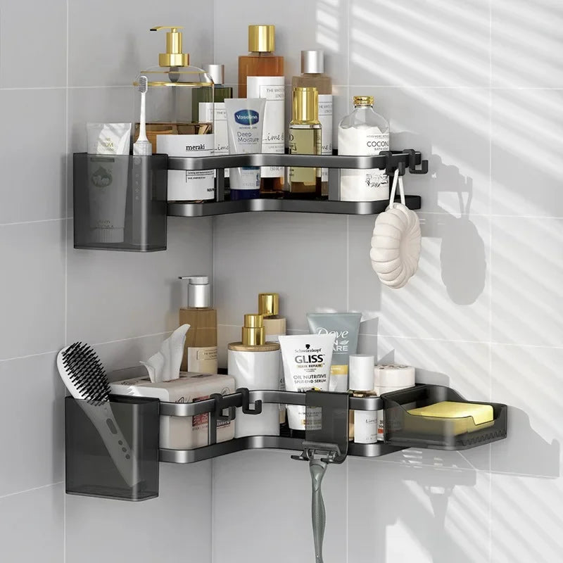 Double Layer Stainless Steel Corner Shelf No Drill Wall Organizer