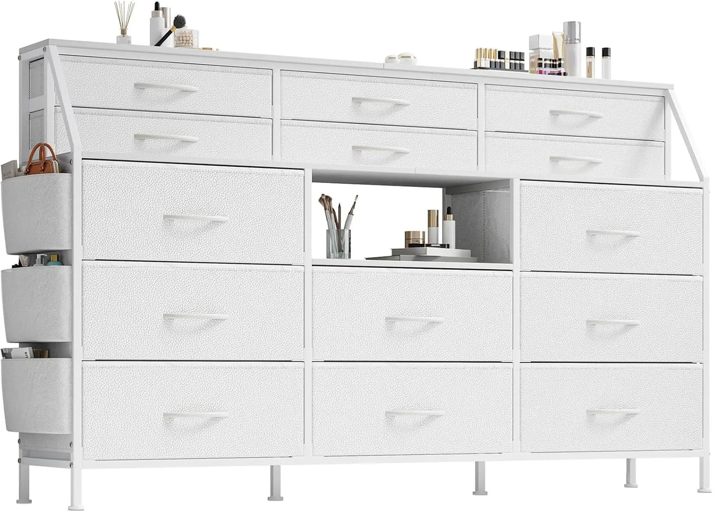 TWISTER.CK Fabric Dresser With Wooden Top And Metal Frame