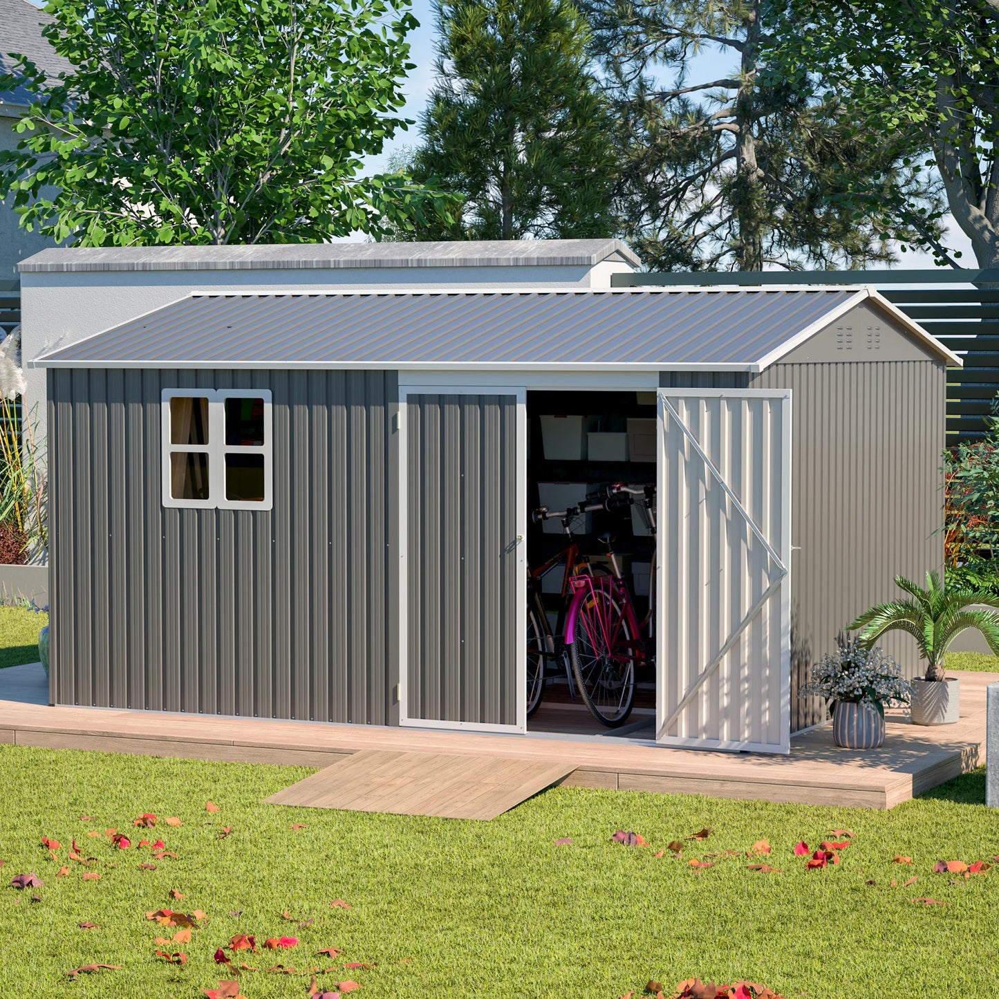 LZBEITEM Steel Outdoor Storage Shed Waterproof Lockable Garden Building