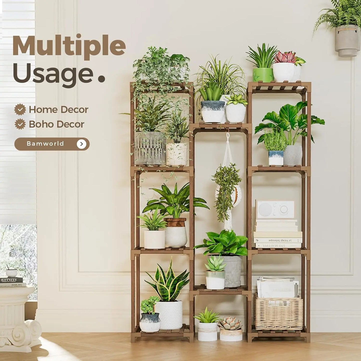 Large Wooden Plant Stand Multi Tier For Indoor And Outdoor Decor Easy Assembly