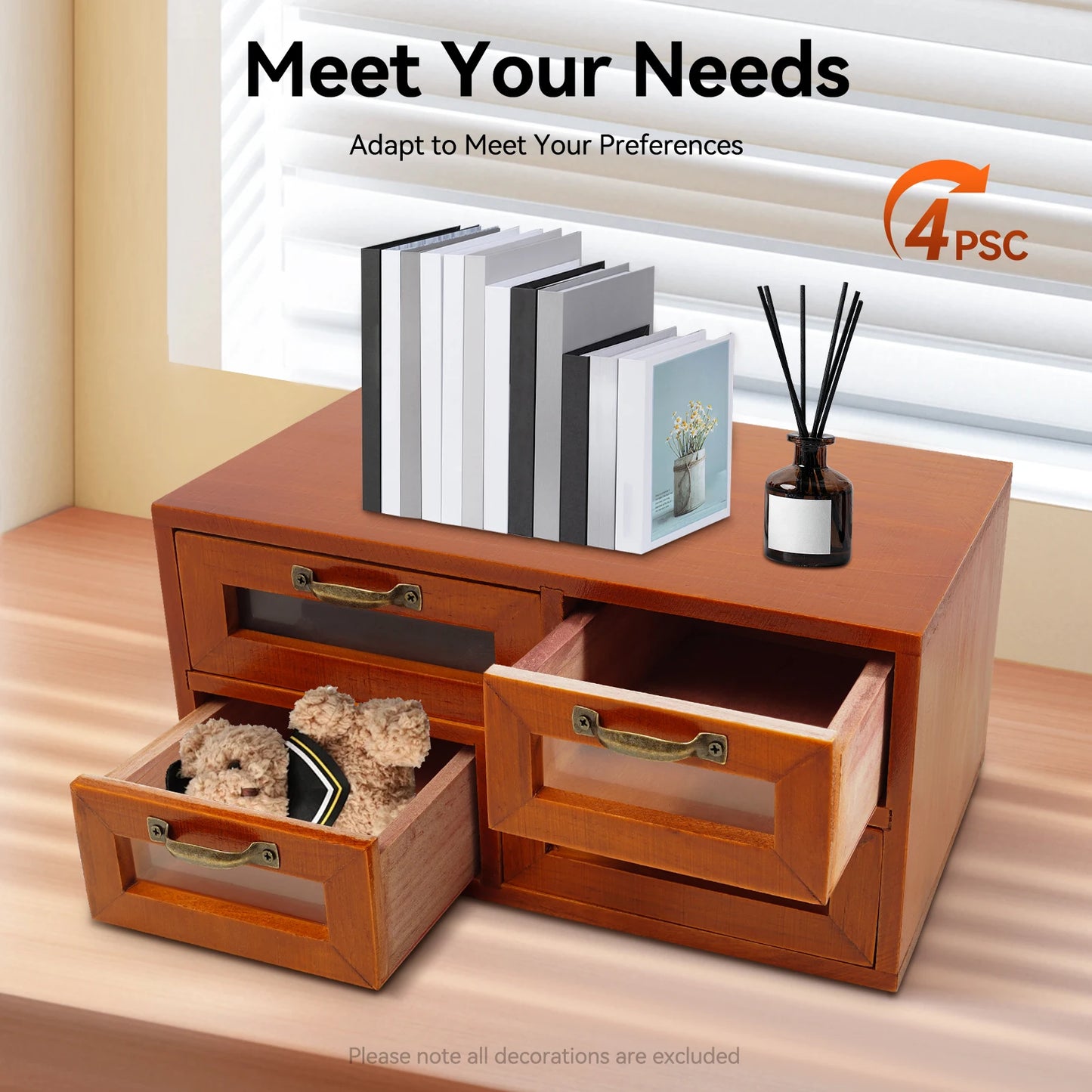 Walnut Wood 16 Drawer Desktop Storage Organizer With Label Holders