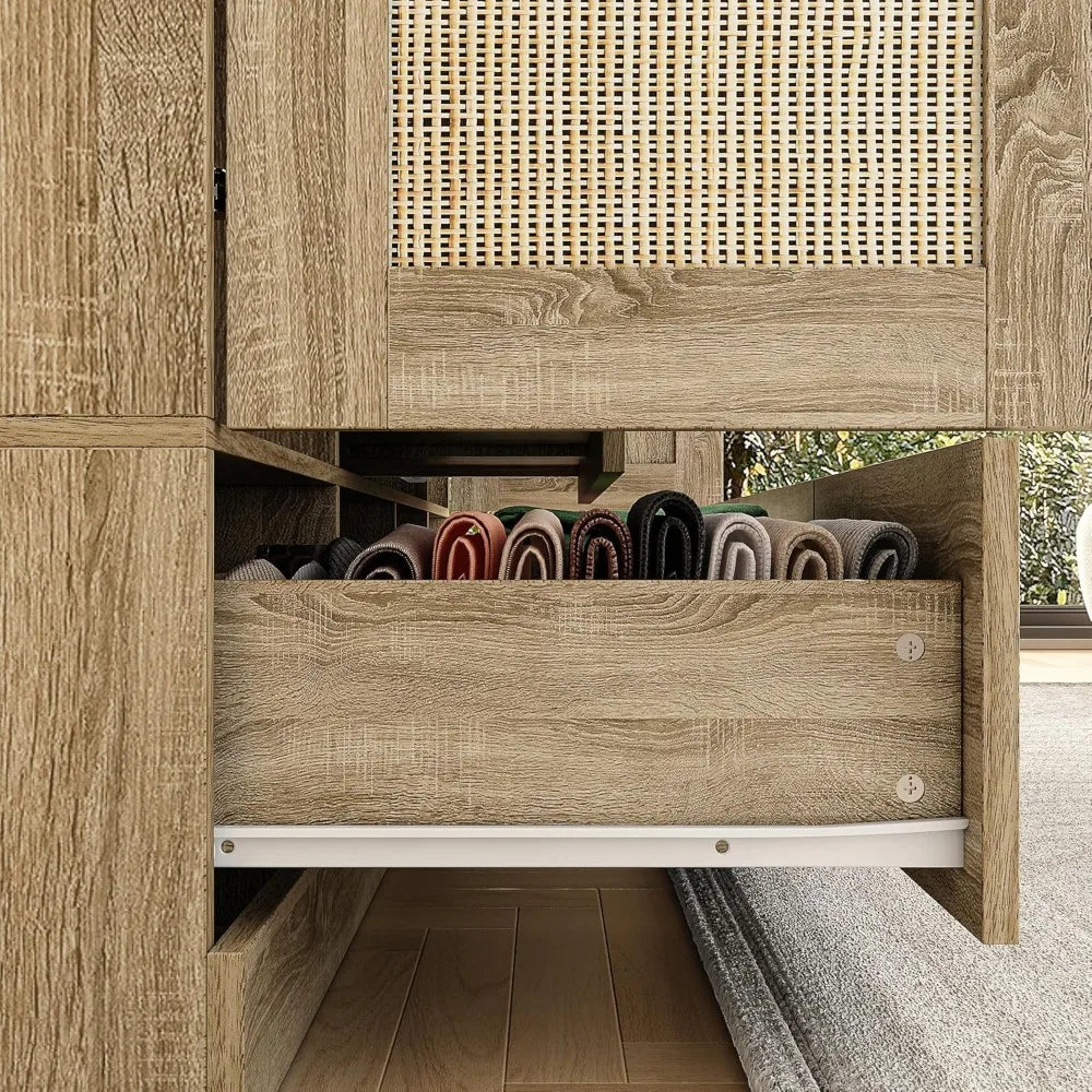 RBXC 8 Door Wardrobe Armoire With Rattan Doors And Drawers