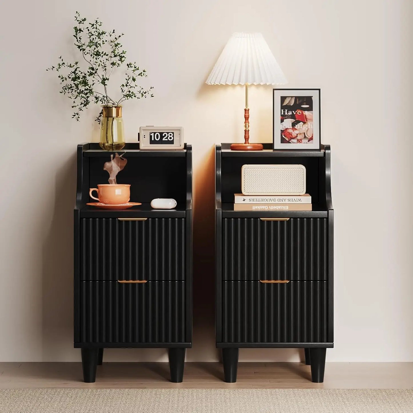 Frame Narrow Nightstand Set Of 2 With Dual Drawers