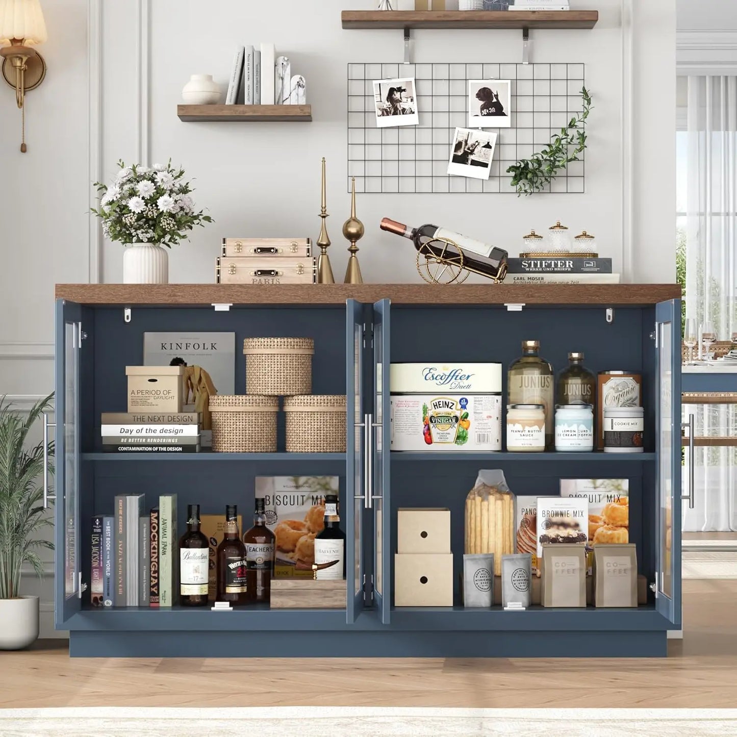 Modern Fluted Glass Doors Buffet Cabinet For Kitchen Storage