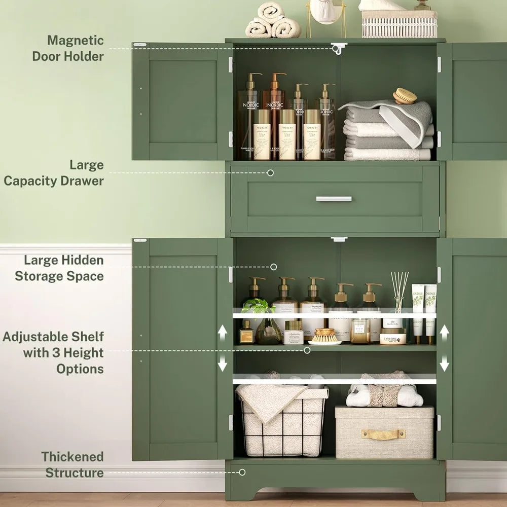 Adjustable Shelf Freestanding Storage Cabinet With Four Doors