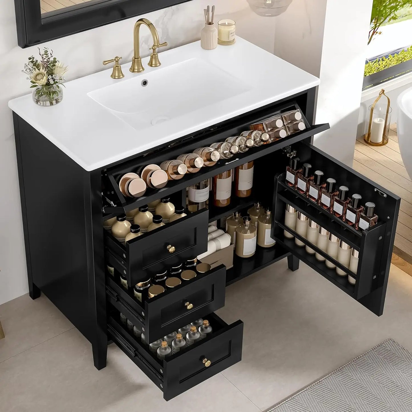 Free Standing Bathroom Vanity With Sink And Ceramic Basin