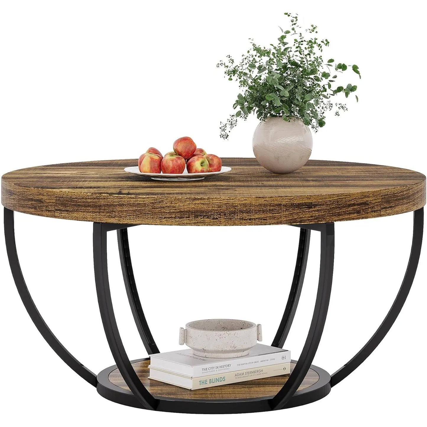 Little Tree Circle Marble Coffee Table With Metal Legs
