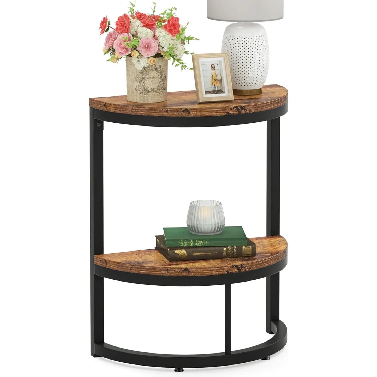 Little Tree Two Tier End Table Semi Circle Storage Shelf