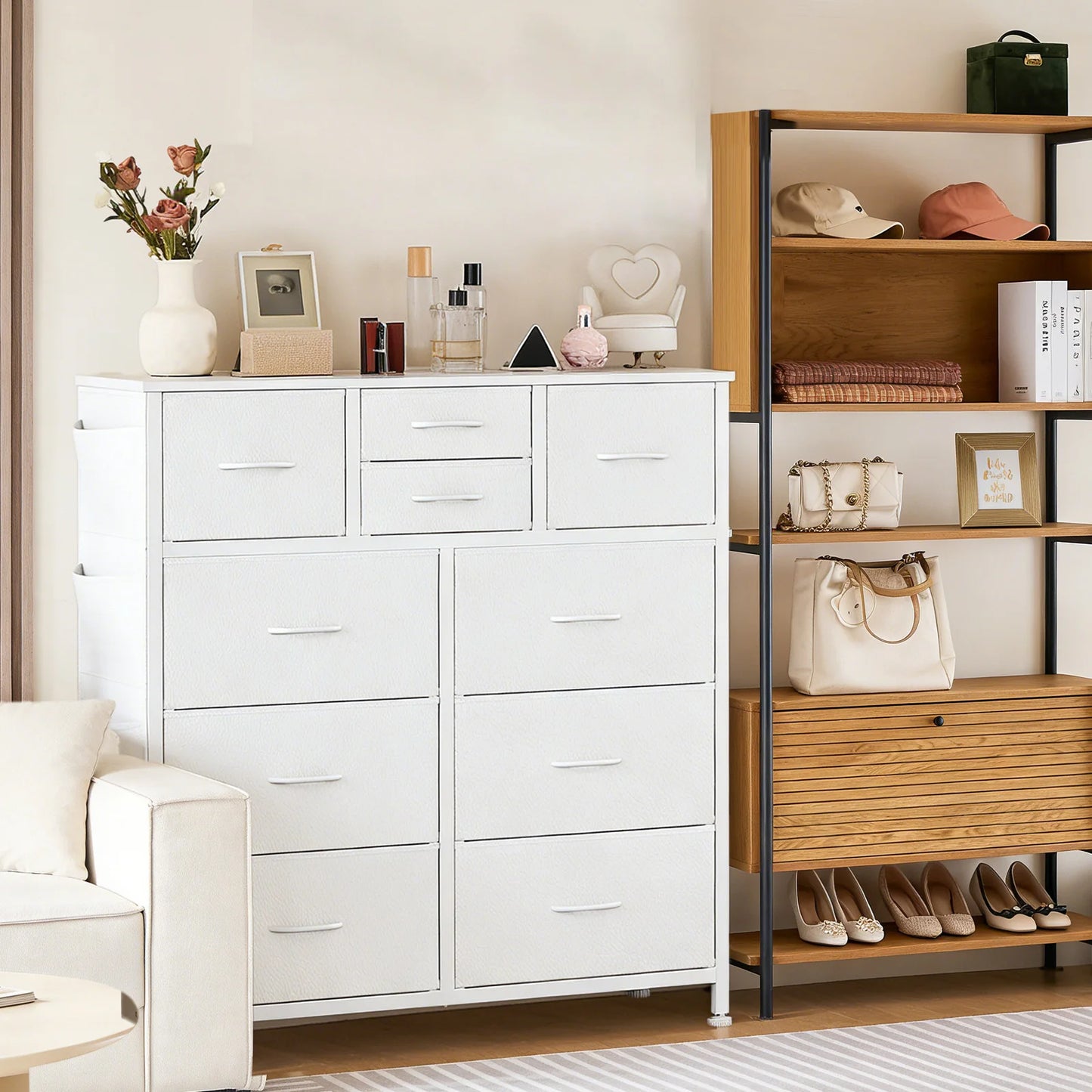 JHK Living Room Fabric Drawer Cabinet With Steel Frame