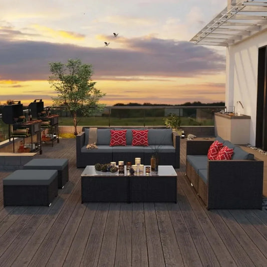 All Weather Outdoor Wicker Garden Furniture Set With Sofa And Table