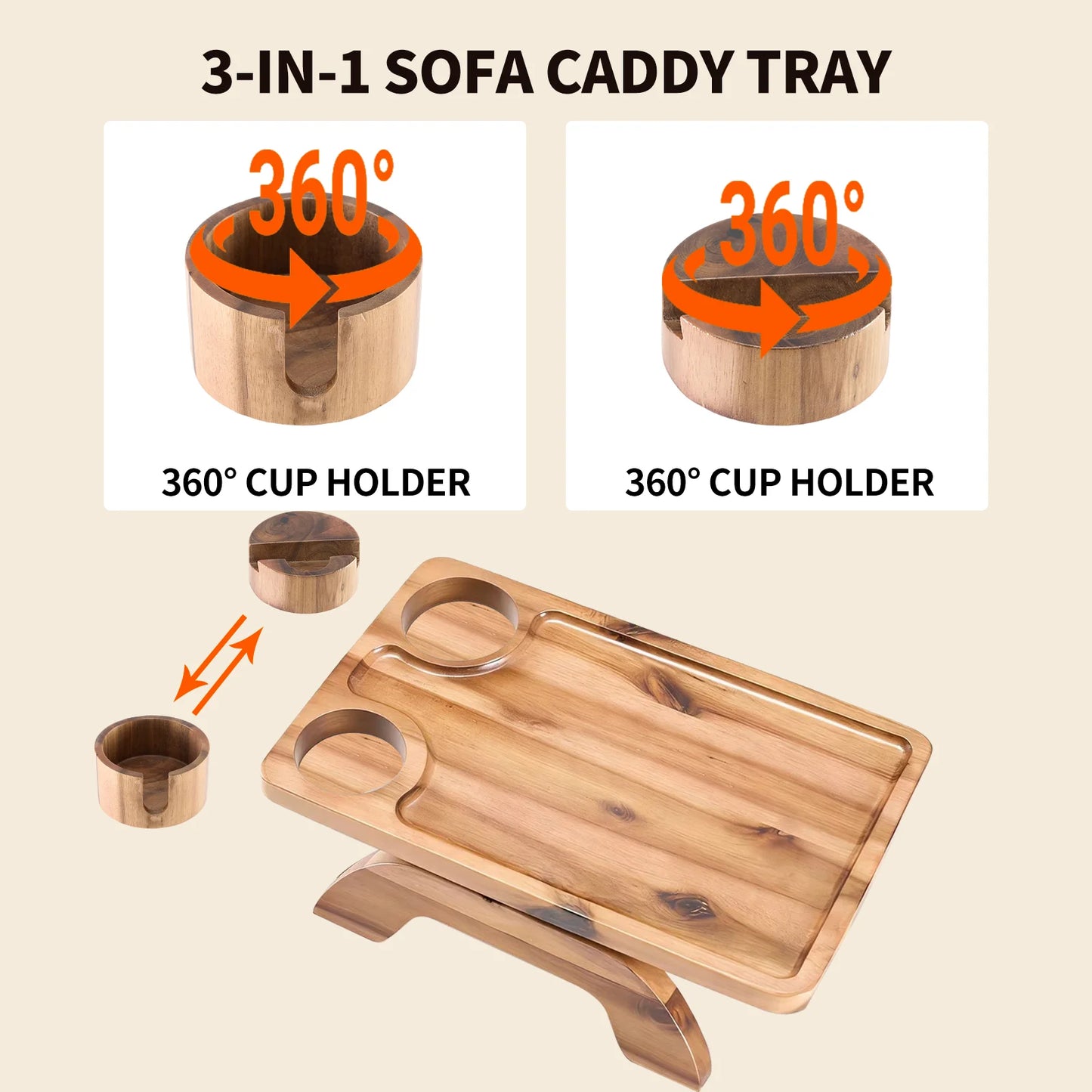 JHK Foldable Armrest Tray With Rotating Phone Holder Cup Holder