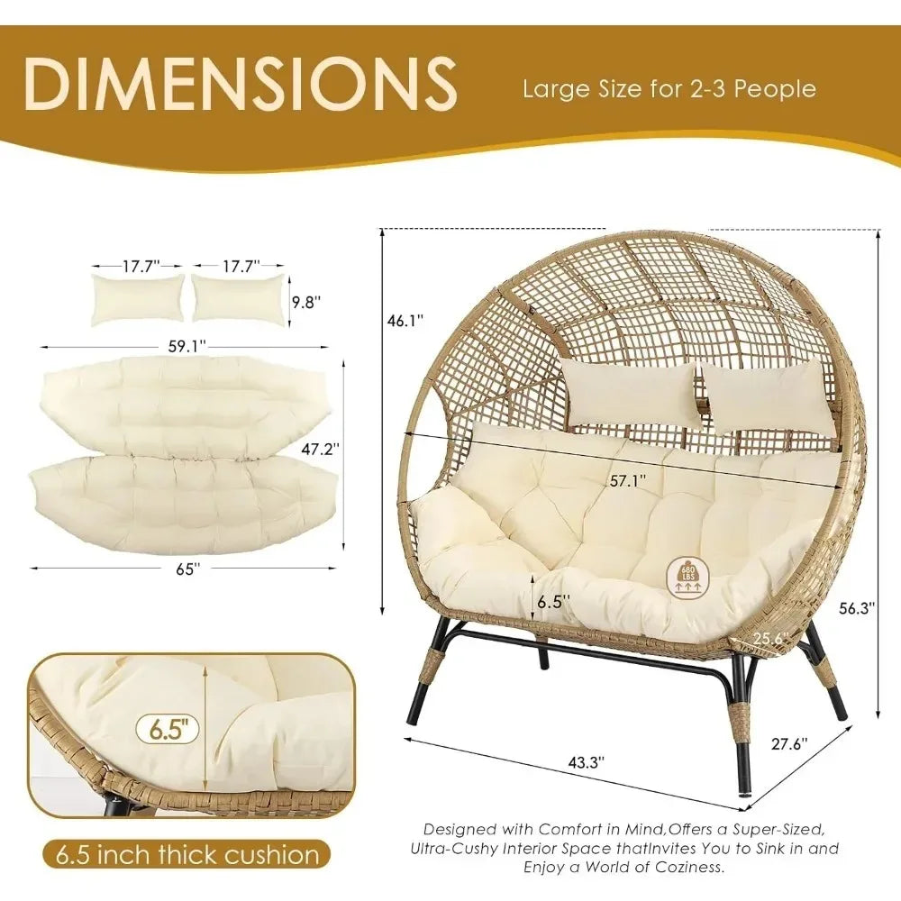 Double Egg Lounge Chair Indoor Outdoor Two Person With Padded Cushions