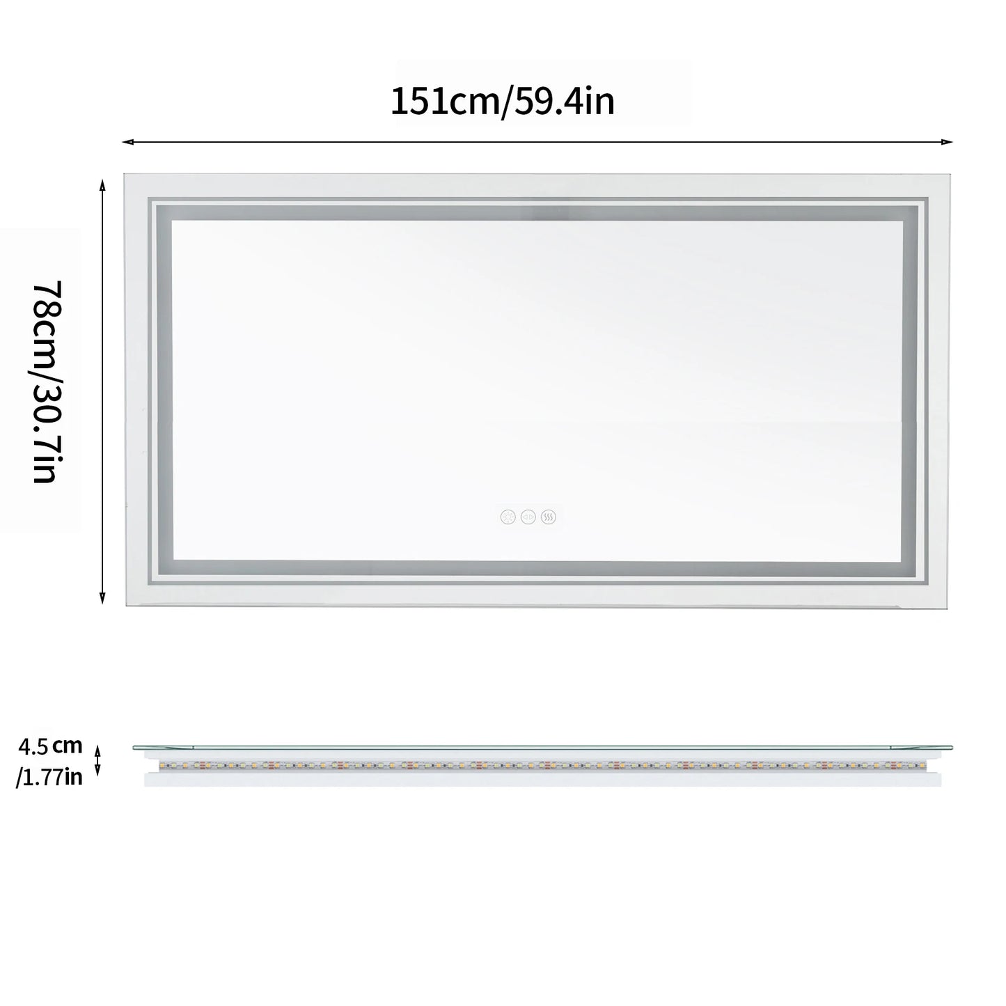 LED Bathroom Mirror With Front And Backlit Lights Wall Mounted Anti Fog