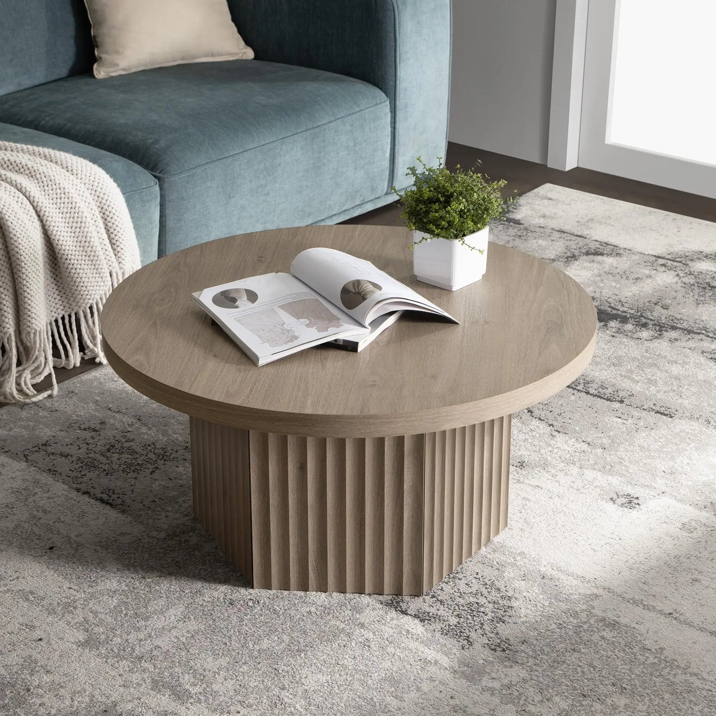 Round Fluted Coffee Table Modern Center Table For Living Room