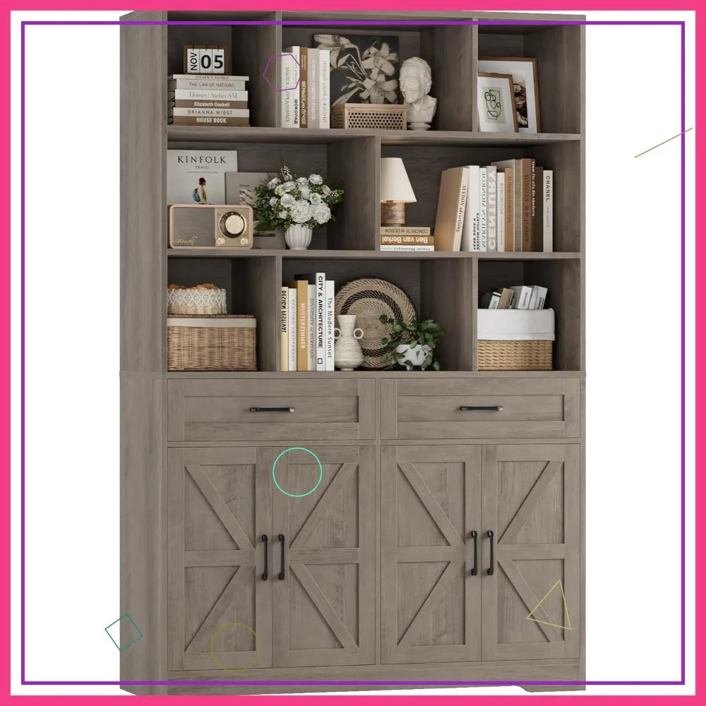 Bookcase With Drawers And Doors Six-Tier Storage Cabinet