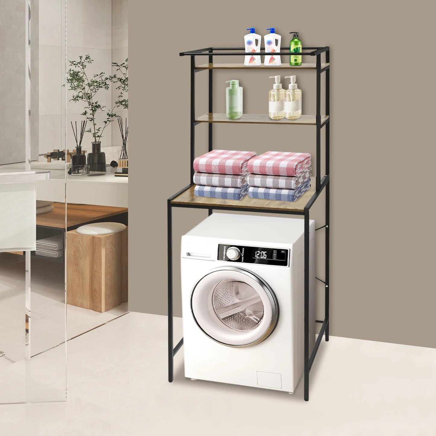 Three-Tier Washer and Dryer Storage Shelf for Laundry Room