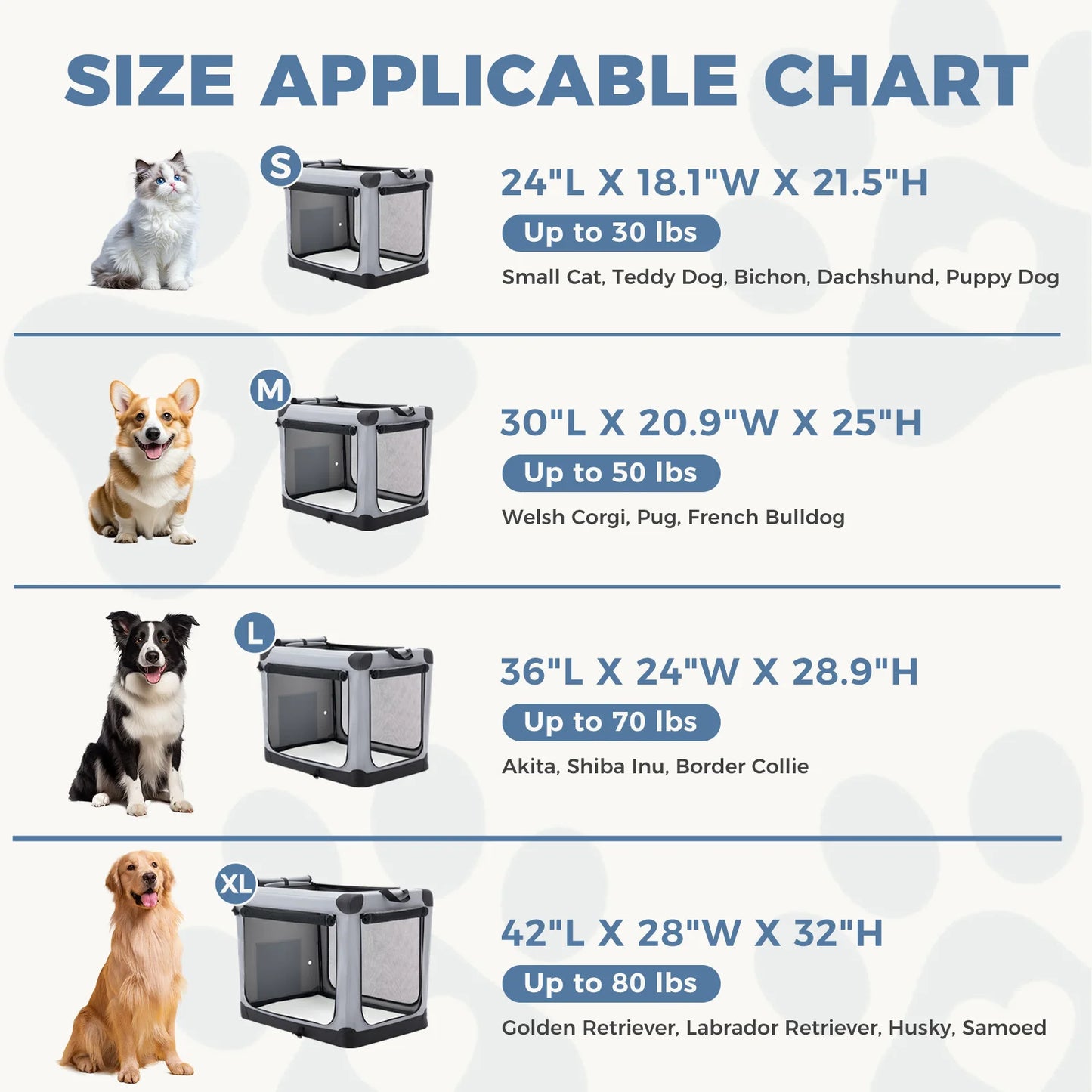 JHK Foldable Soft Dog Crate With 3 Doors