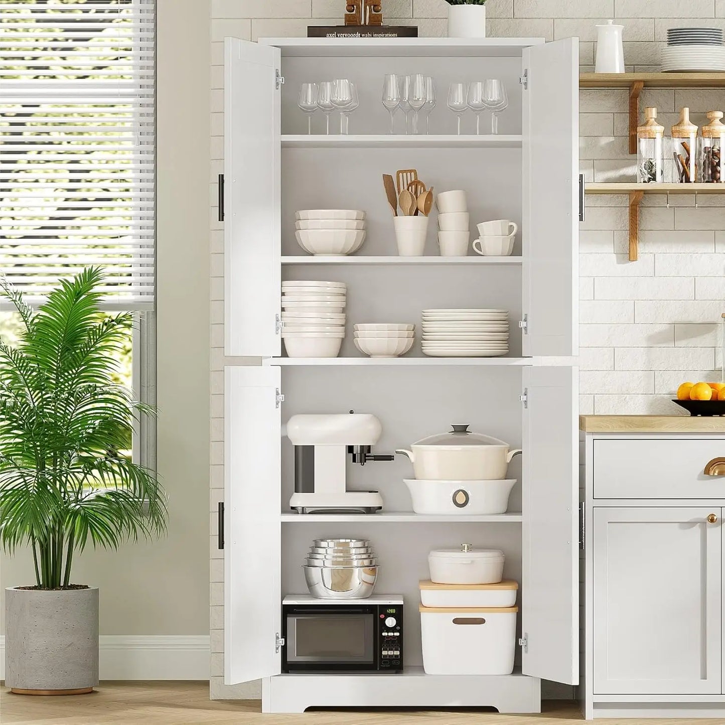Studyset Tall Kitchen Pantry Cabinet With 4 Doors Adjustable Shelves