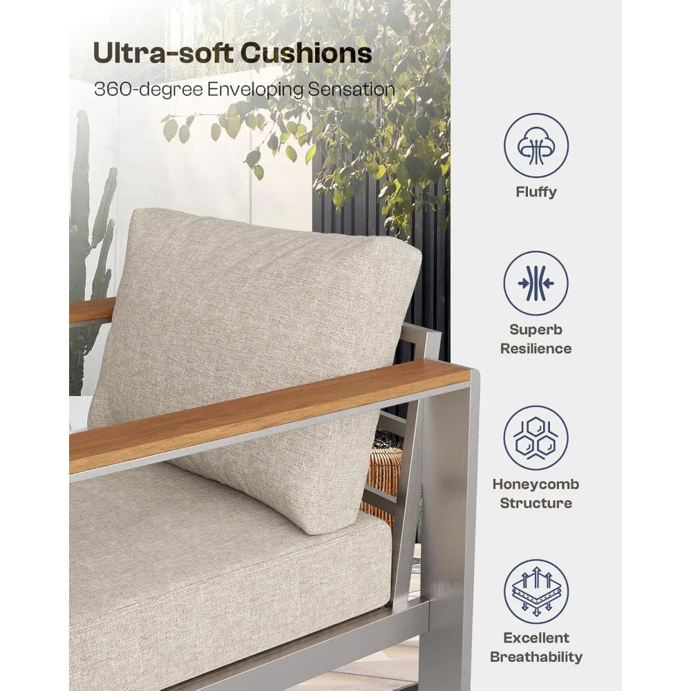Aluminum Outdoor Patio Loveseat All Weather Sofa With Washable Cushion