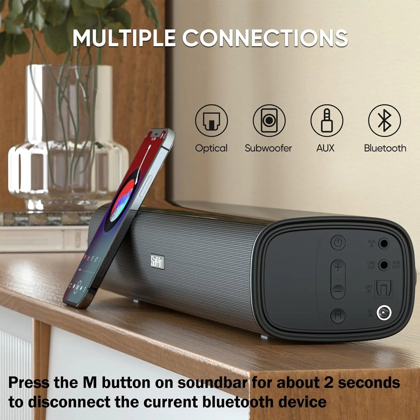 Saiyin 40W TV Soundbar With Bluetooth Optical And Aux