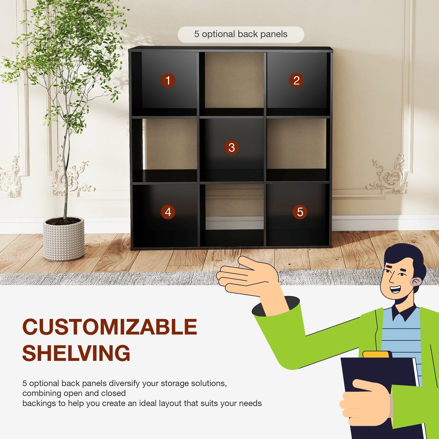 JHK Wood Storage Organizer Bookcase For Living Room And Office