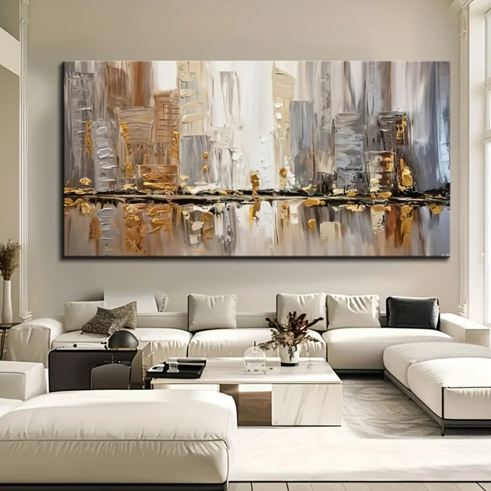 Modern Abstract Art Deco Oil Painting On Pine Frame