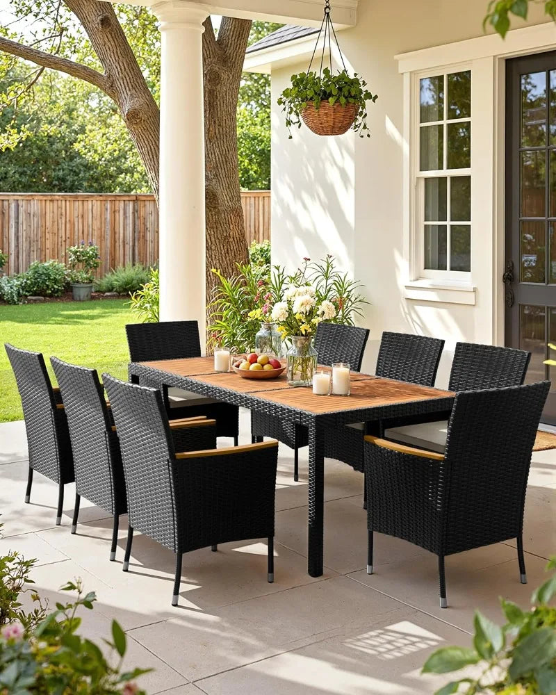Patio Dining Set Outdoor Acacia Wood Table Chairs Cushions