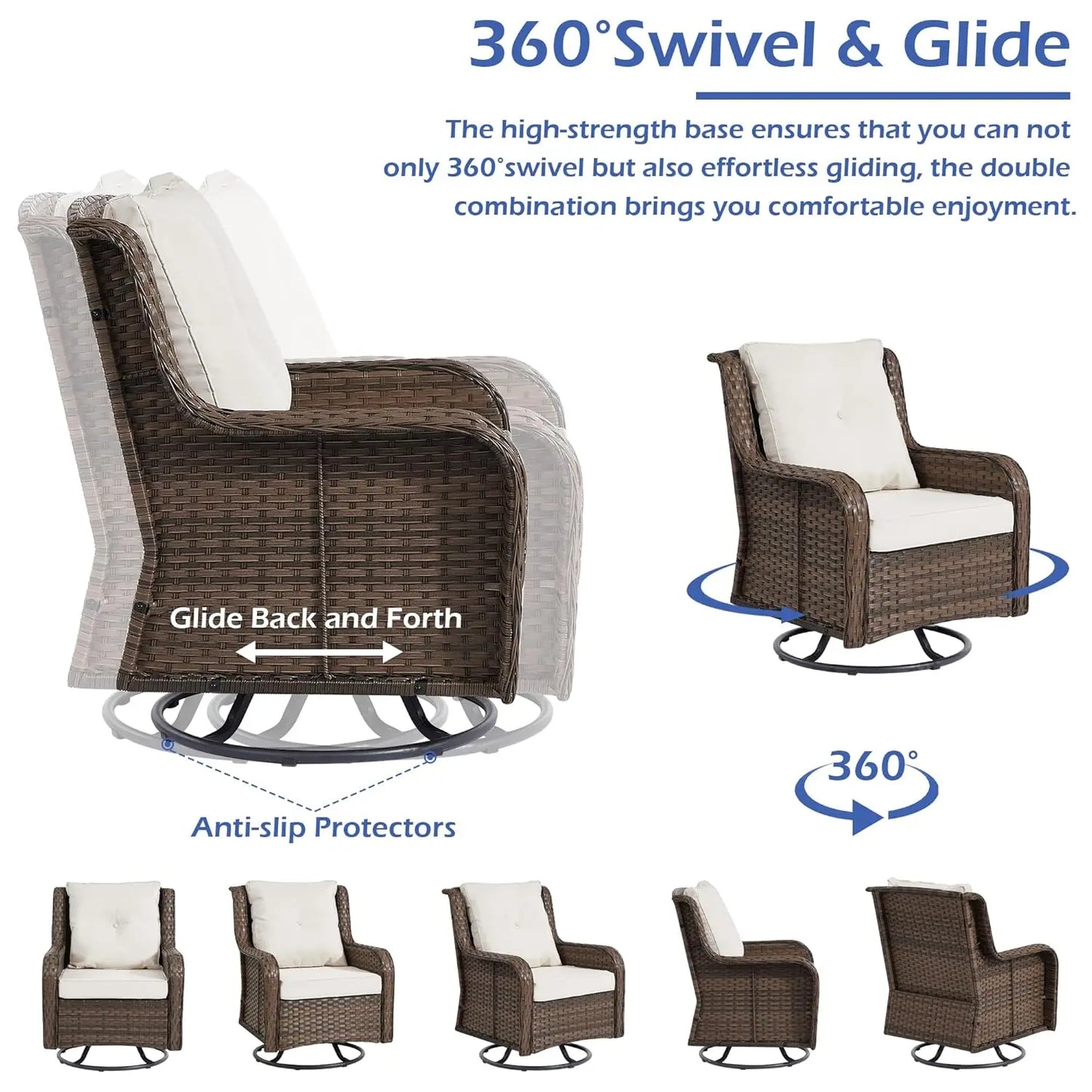 360 Swivel Patio Set Wicker Chairs And Side Table Outdoor