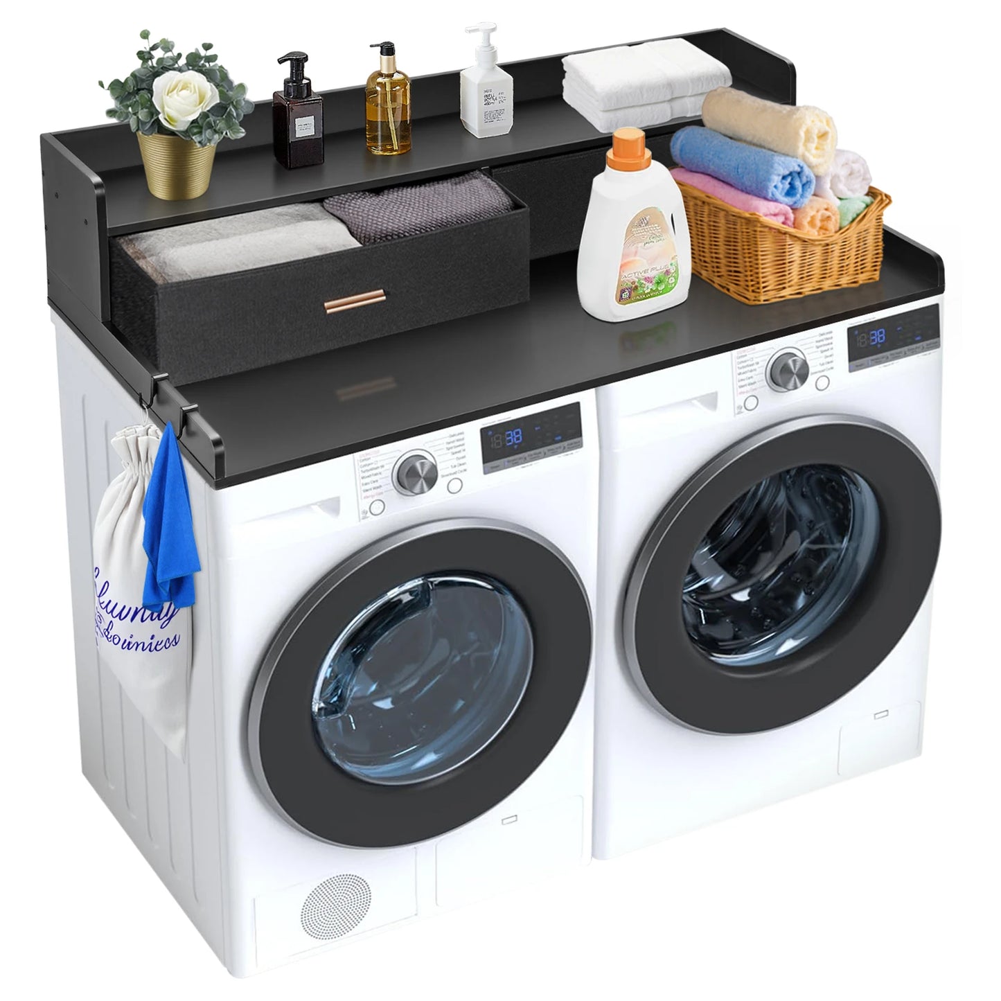 SucceBuy Washer Dryer Countertop With Drawer Shelf For Laundry Organization