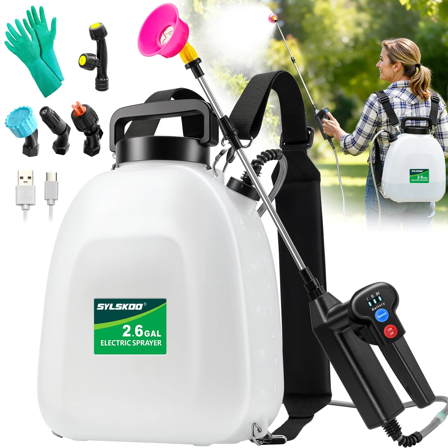 Battery Backpack Sprayer USB Rechargeable Garden Sprayer With Five Nozzles
