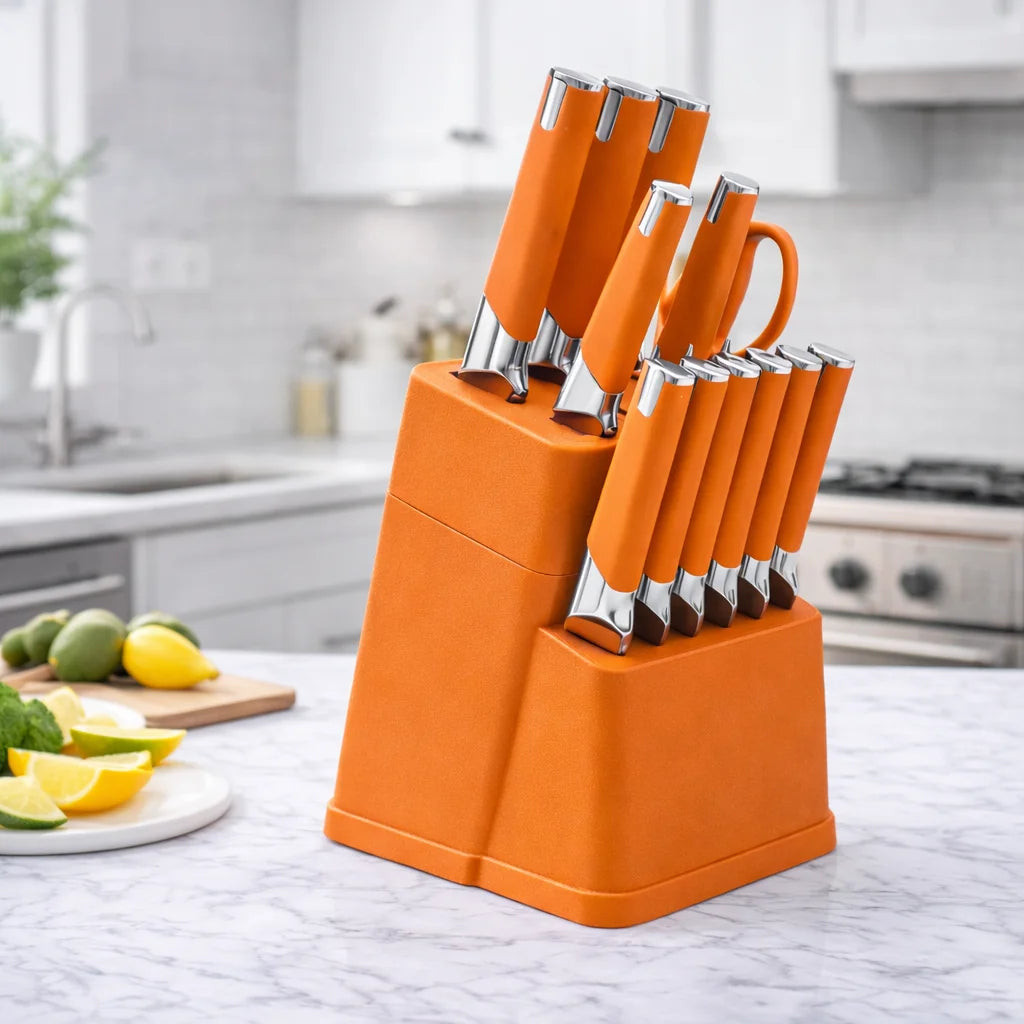 Professional Kitchen Knife Block Set With 6 Steak Knives