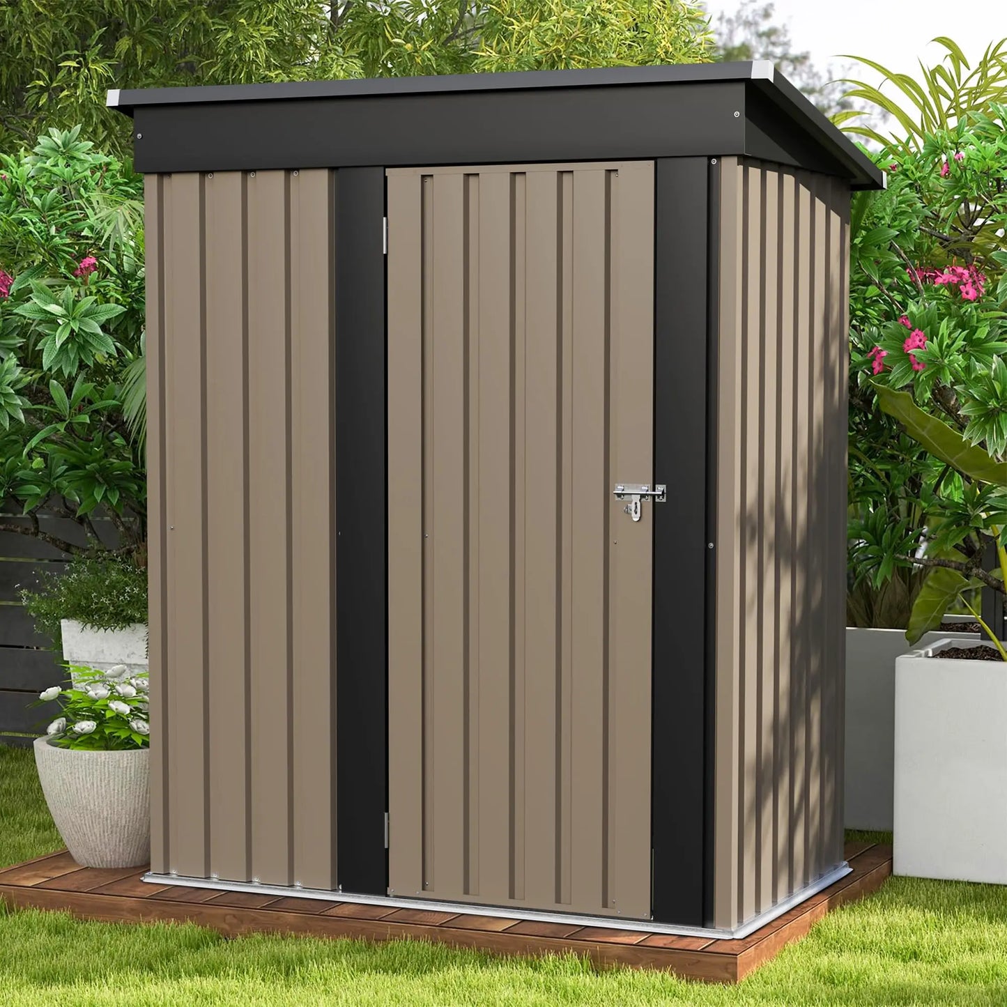 Patiowell Outdoor Steel Storage Shed With Lockable Doors