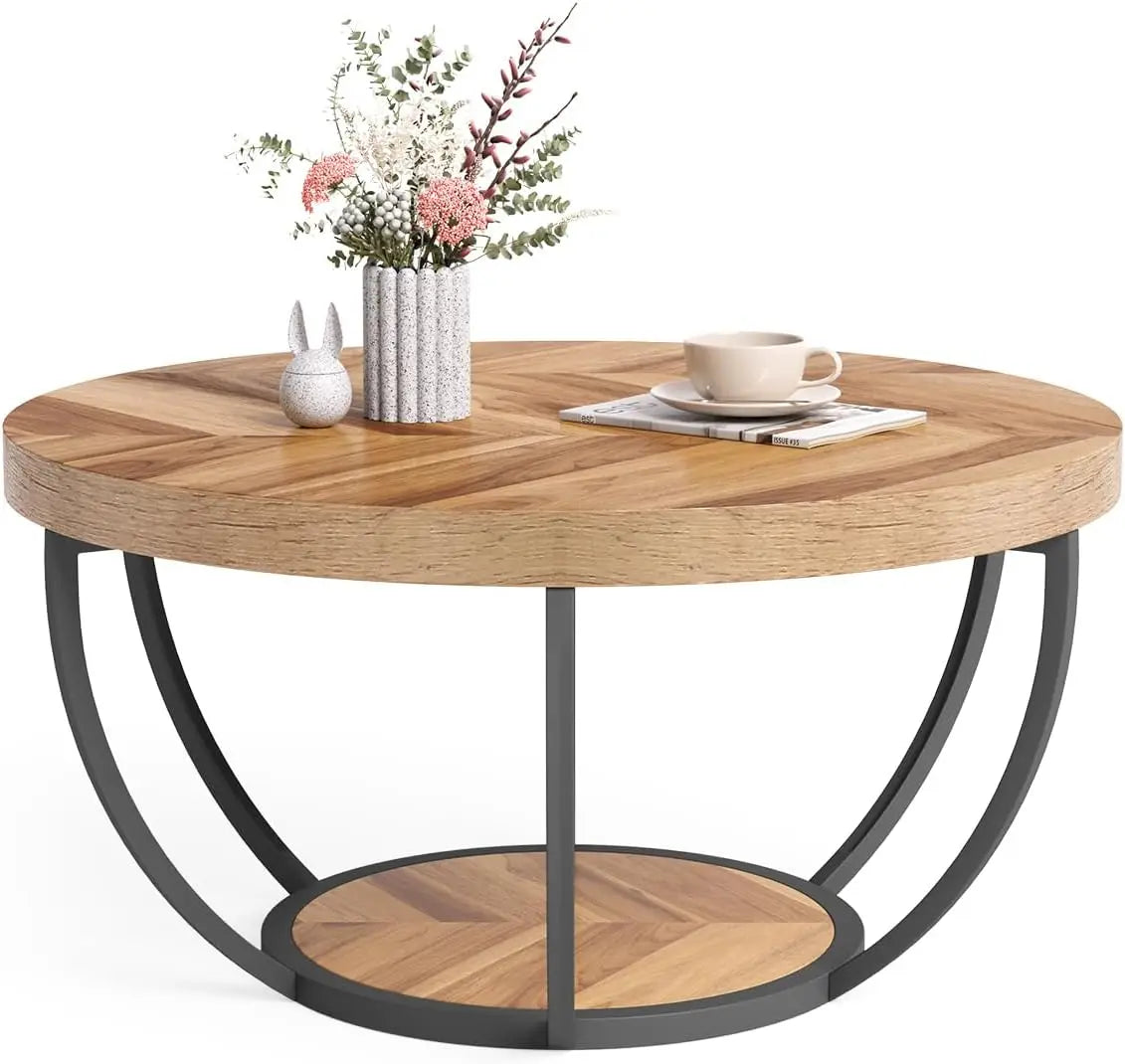 Little Tree Circle Marble Coffee Table With Metal Legs