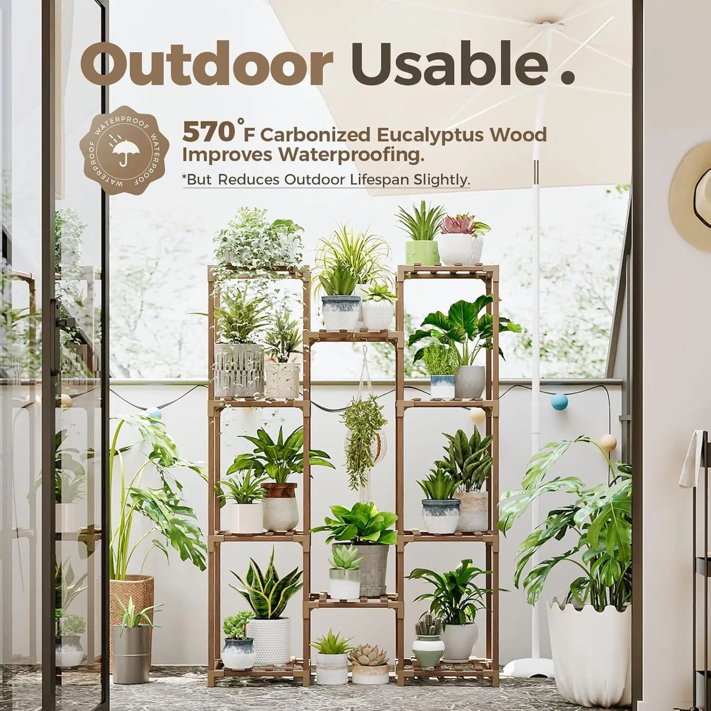 Large Wooden Plant Stand Multi Tier For Indoor And Outdoor Decor Easy Assembly