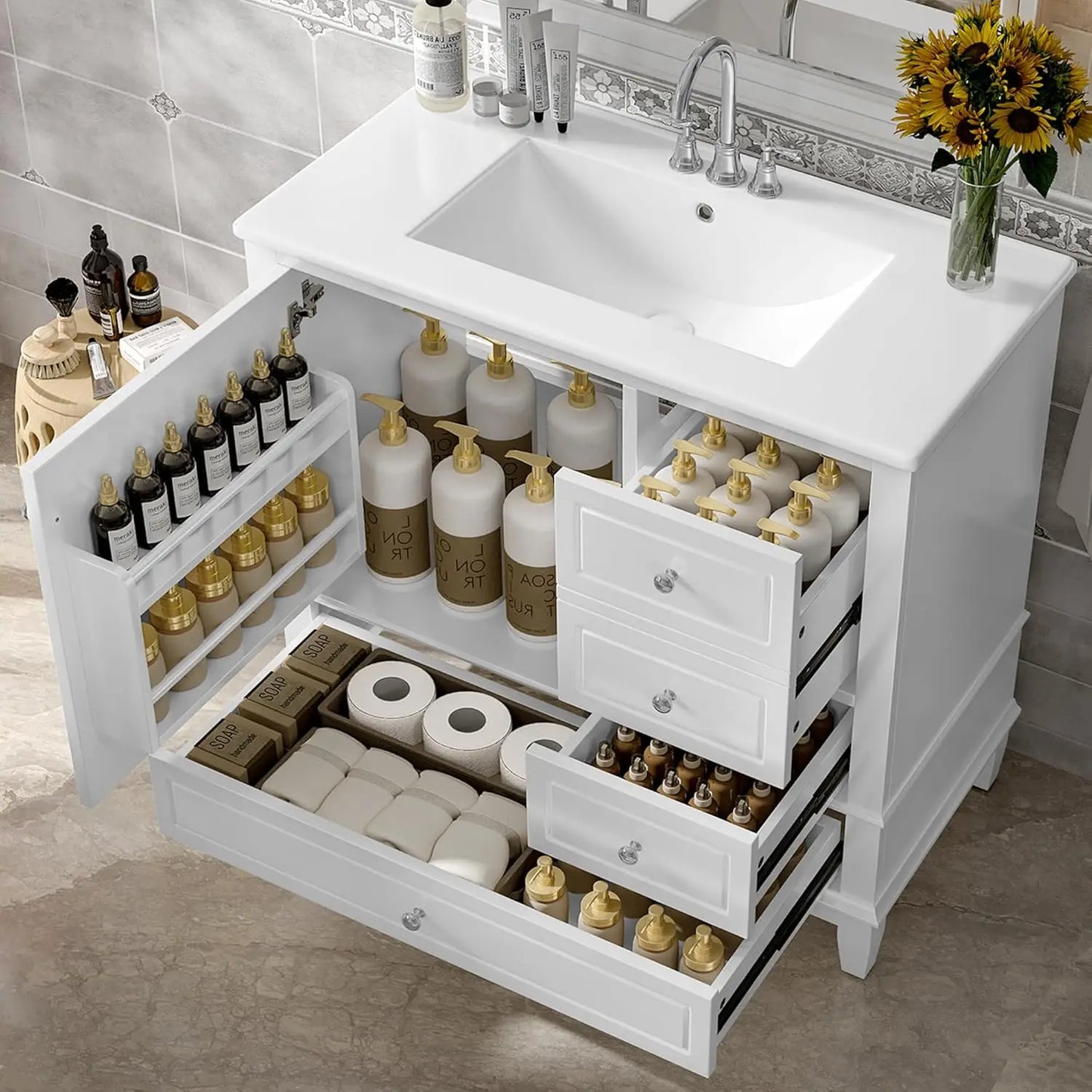 Free Standing Bathroom Vanity With Sink And Ceramic Basin