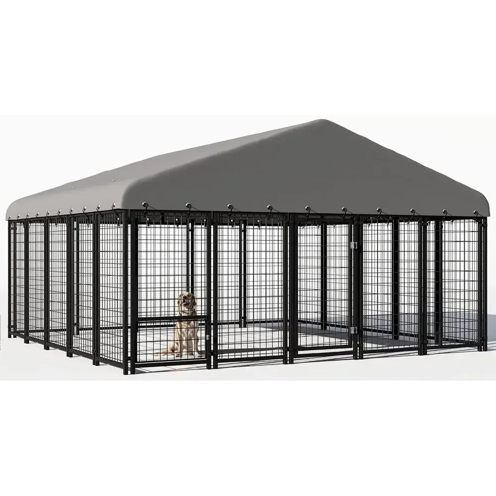 Outdoor Heavy Duty Weatherproof Dog Kennel With Feeding Door Roof And Lock
