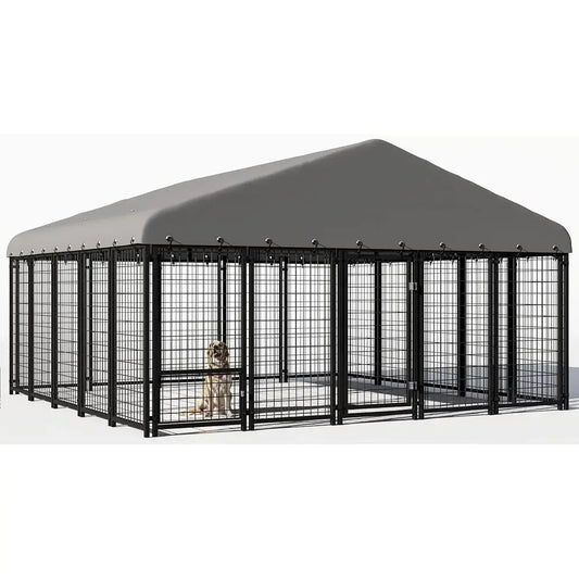 Outdoor Heavy Duty Weatherproof Dog Kennel With Feeding Door Roof And Lock