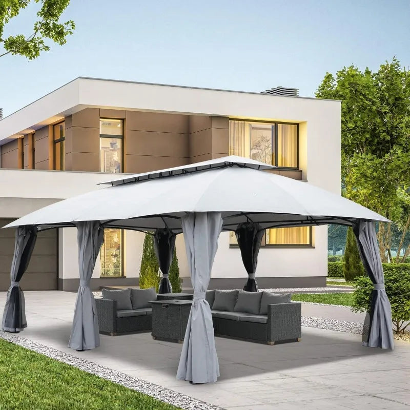 Gazebo For Patio With Double Vent Canopy, Privacy Curtains, Netting