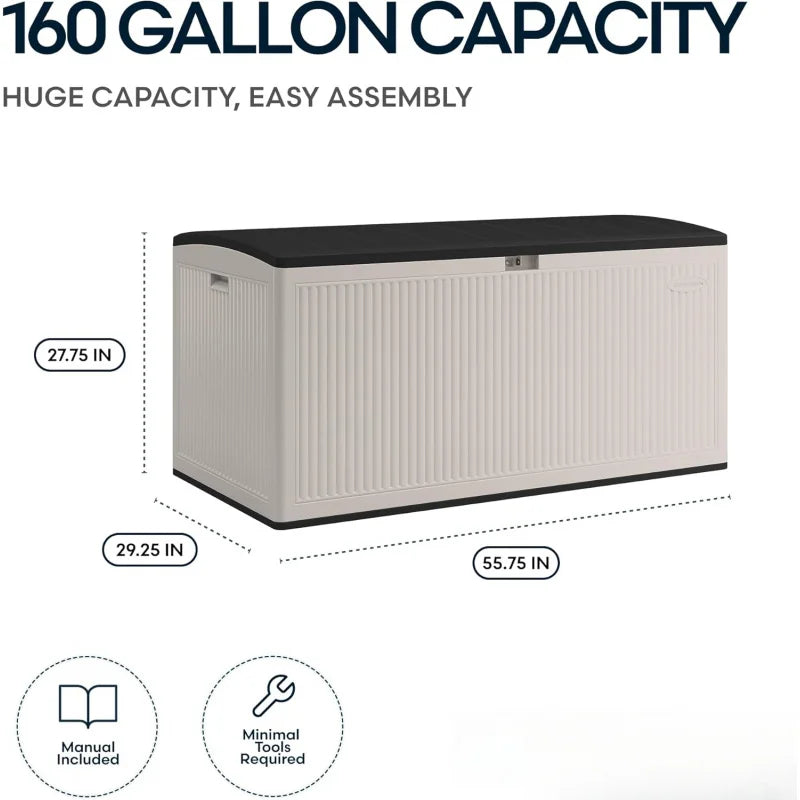 160 Gallon Resin Outdoor Patio Deck Box With Pad Lock Lid