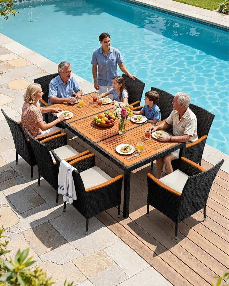 Patio Dining Set Outdoor Acacia Wood Table Chairs Cushions