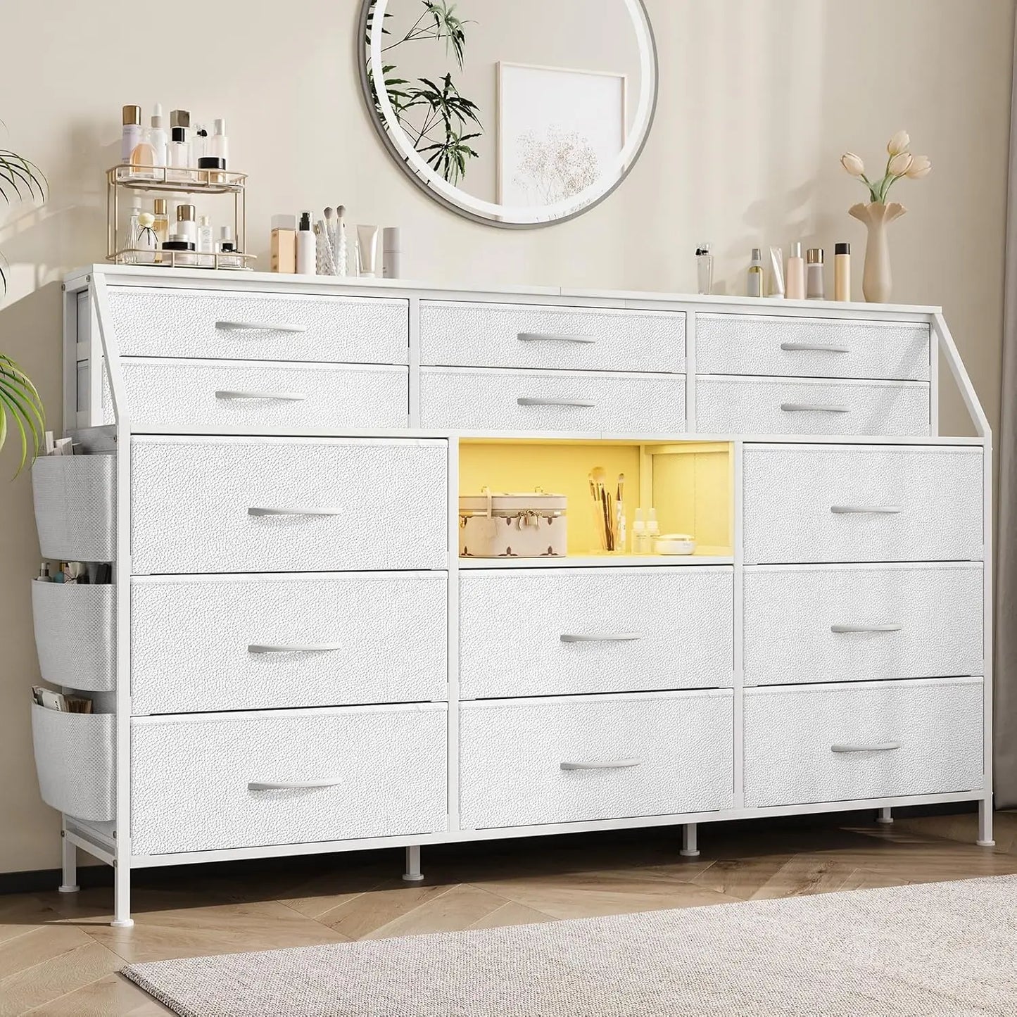 TWISTER.CK Fabric Dresser With Wooden Top And Metal Frame