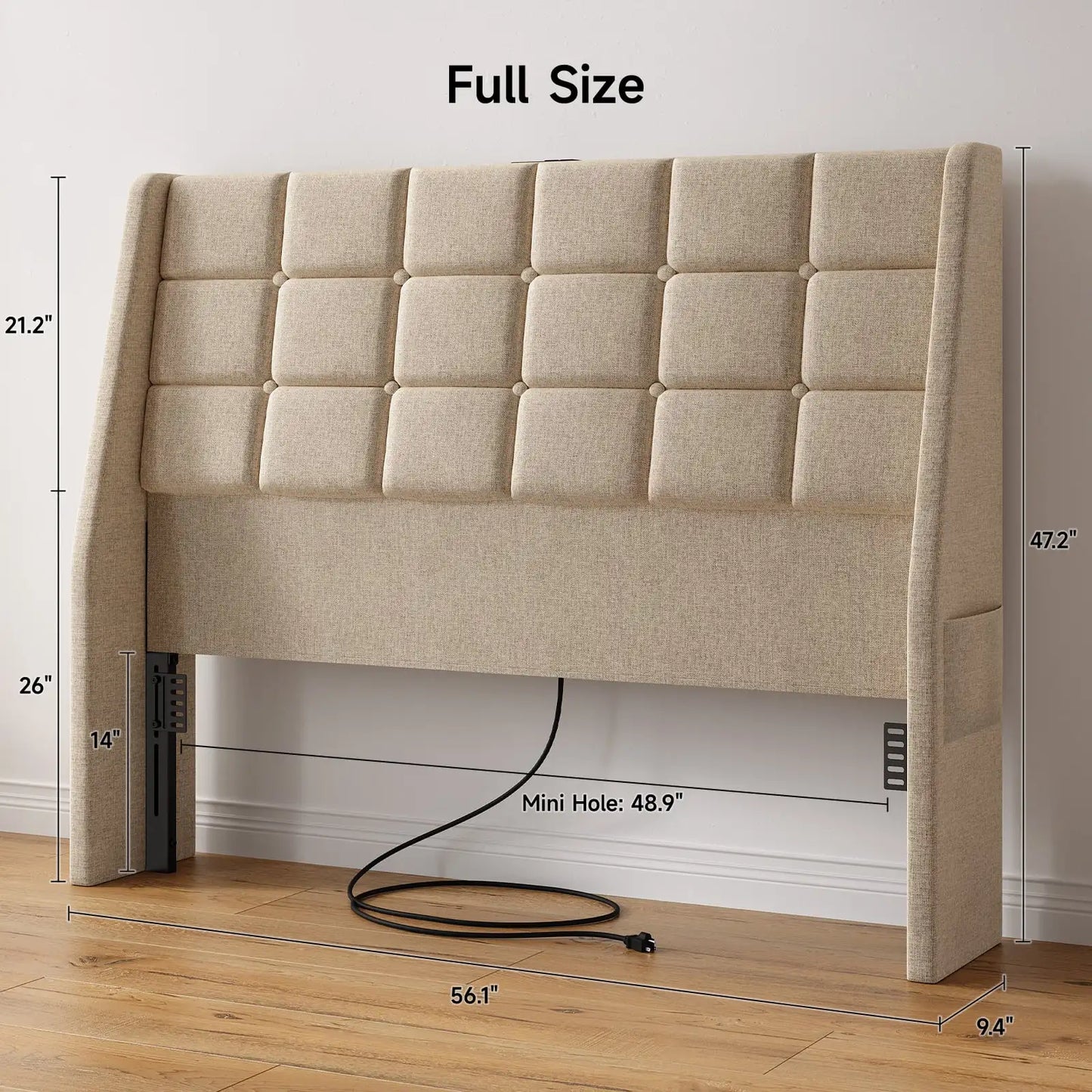 ONBRILL Upholstered Wingback Headboard With Tufted Buttons And Storage