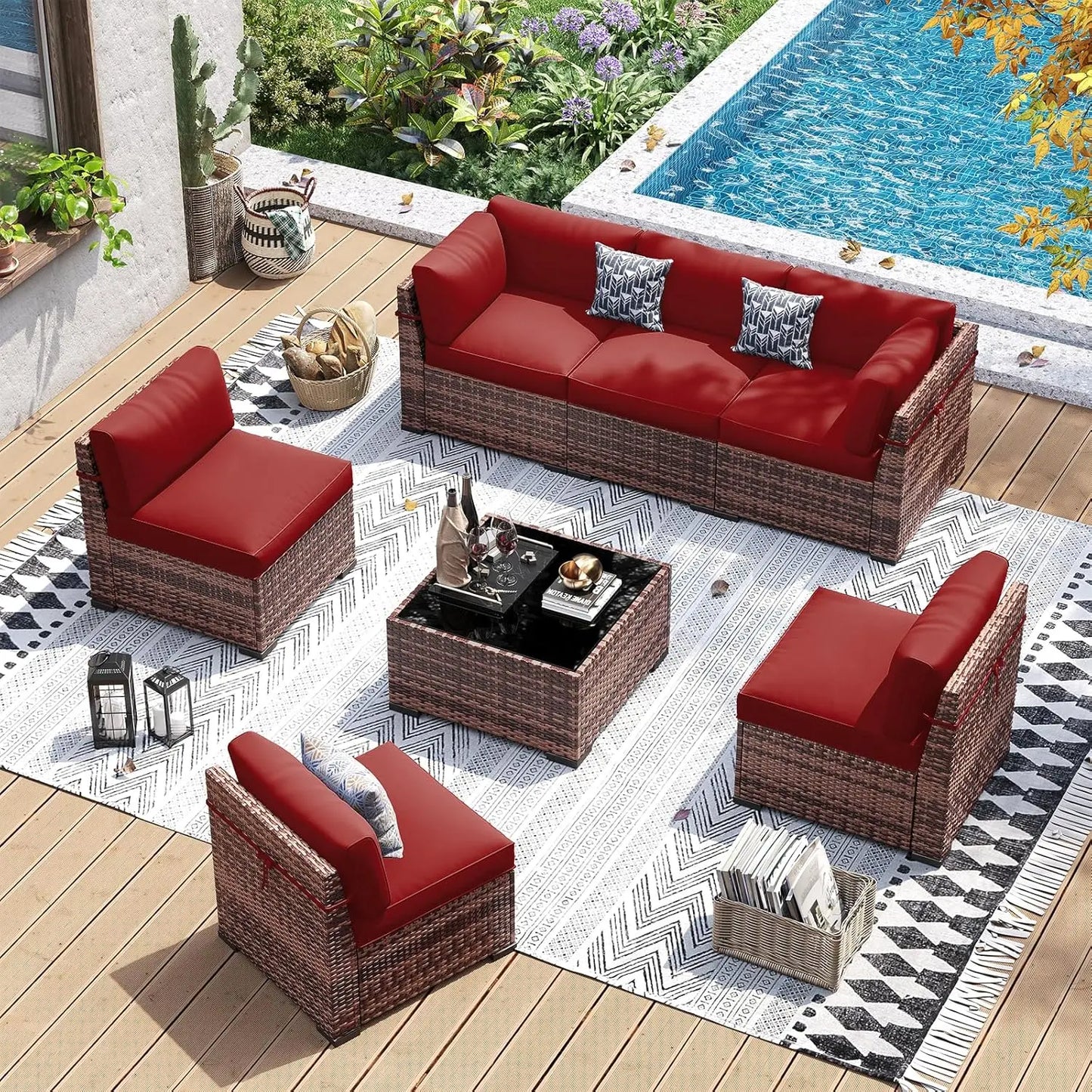 Patio Outdoor Wicker Furniture Set With Tea Table Cover