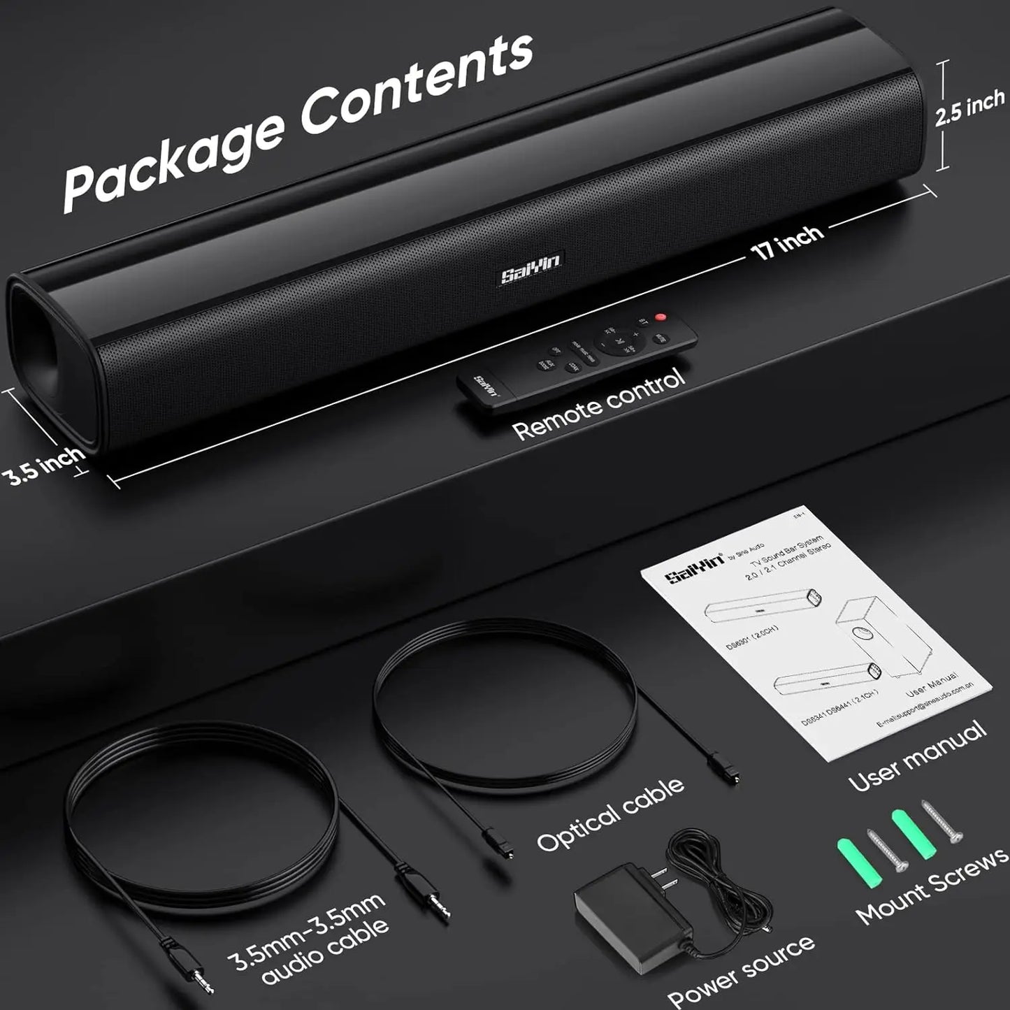 Saiyin 40W TV Soundbar With Bluetooth Optical And Aux