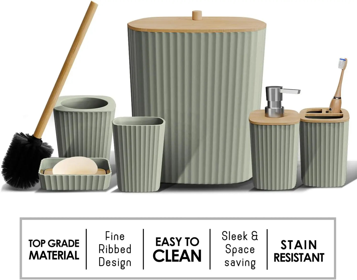 Bathroom Accessory Set With Toilet Brush Trash Can And Dispenser