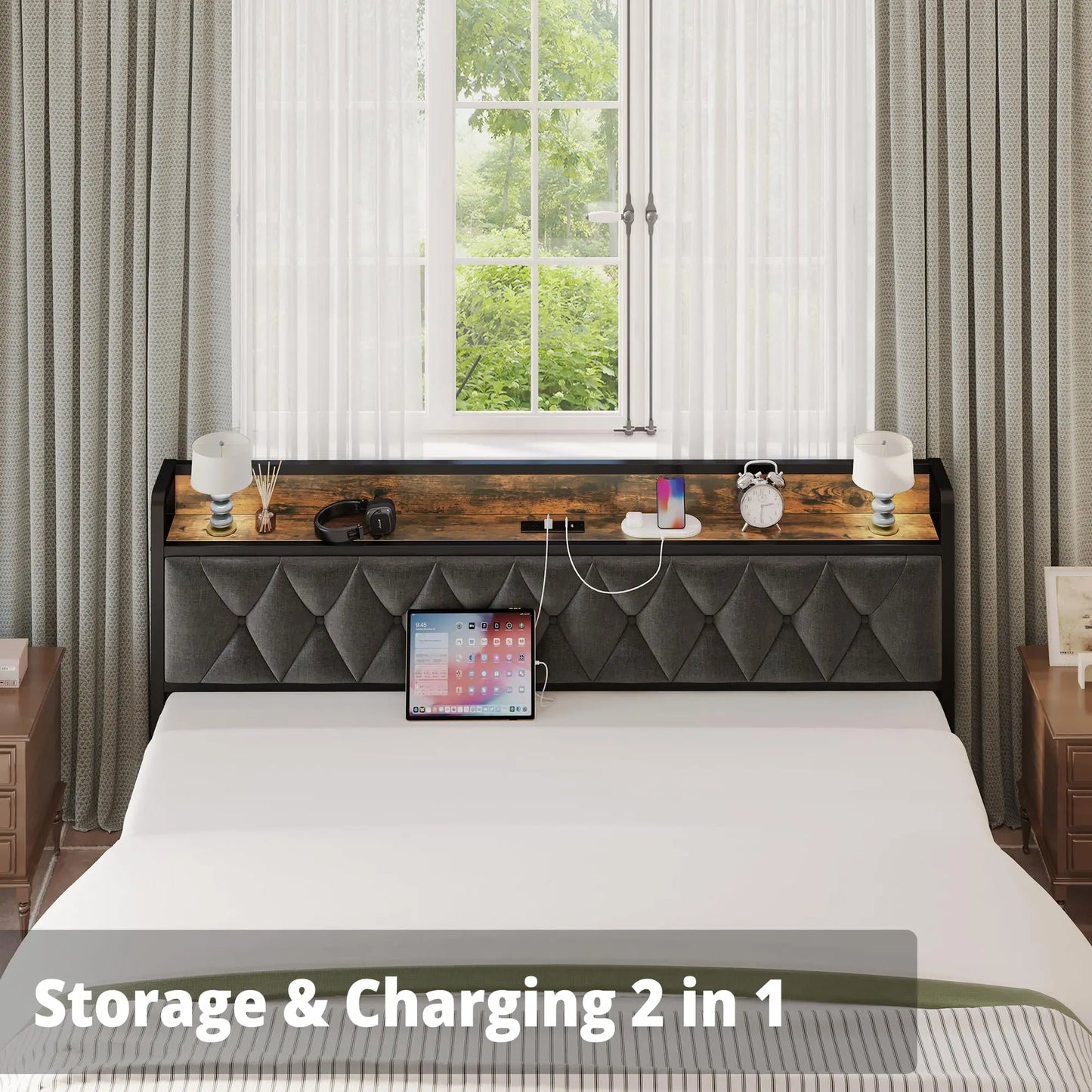 Anctor Bed Frames With Storage Headboard And Electrical Outlets