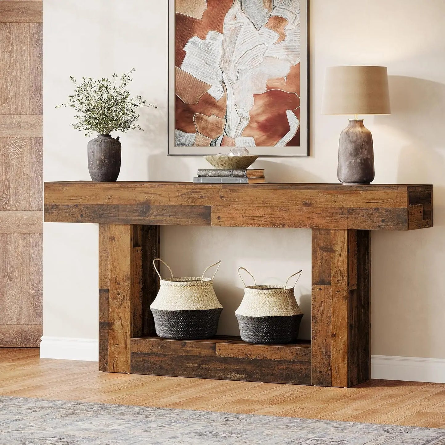 Tribesigns Farmhouse Console Table With U Shaped Base 2 Tier