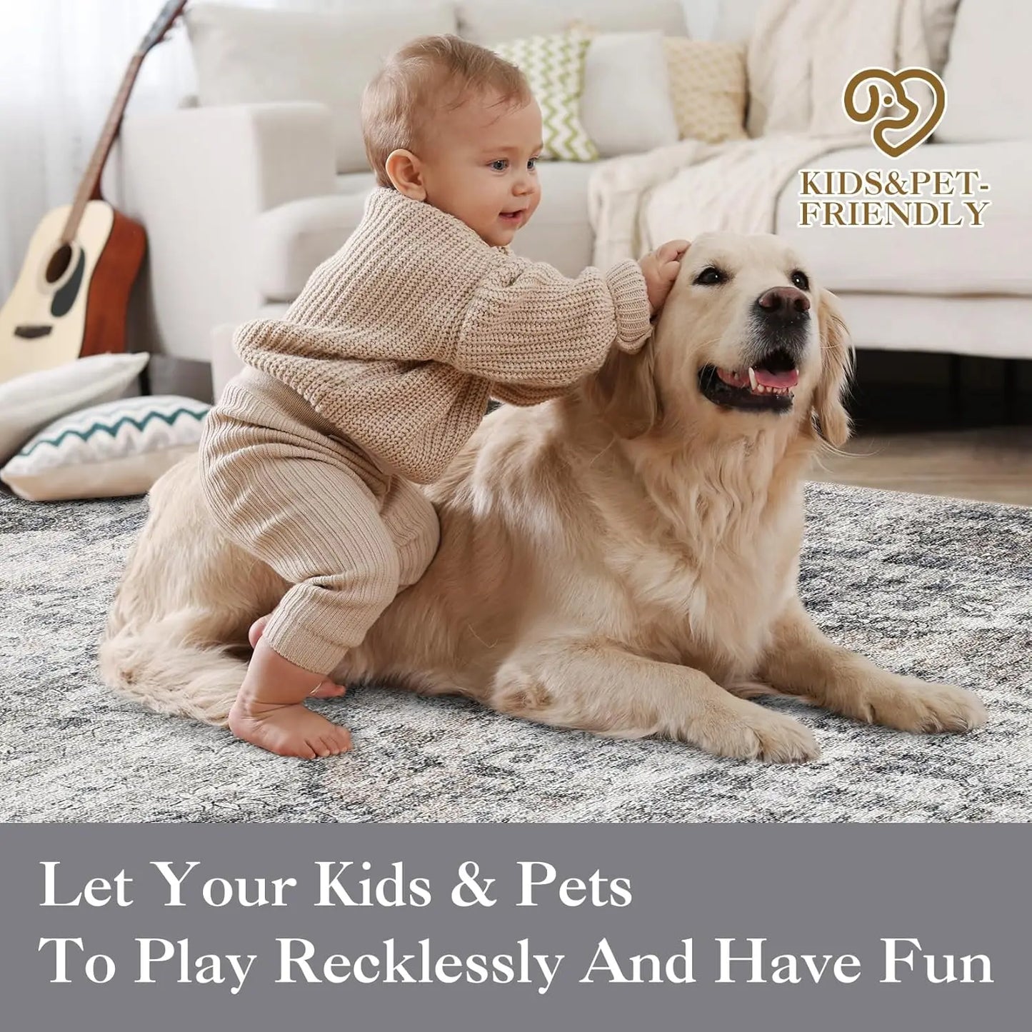 TWISTER.CK Washable Area Rug Stain-Resistant Non Slip Backing