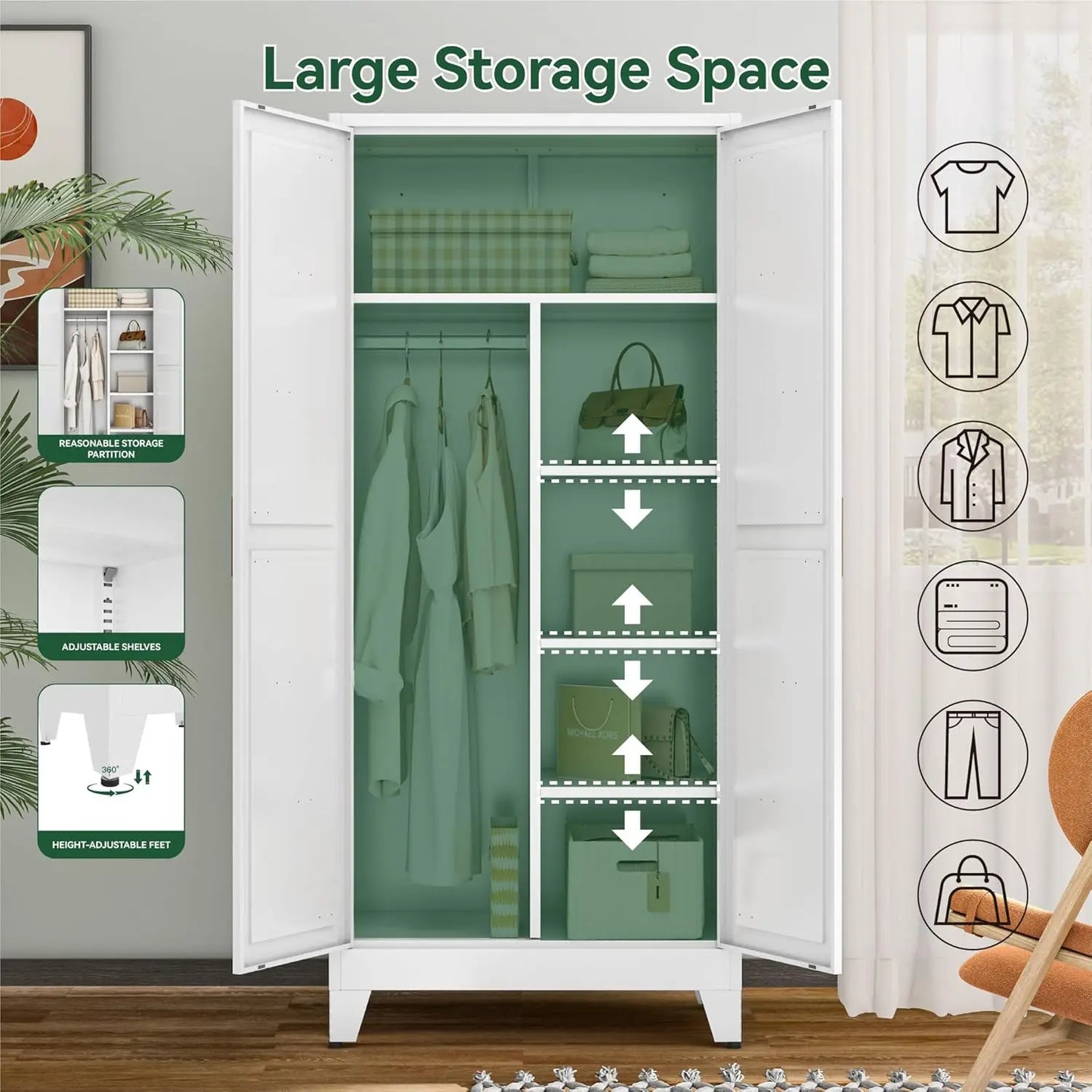Tongyue Metal Wardrobe Closet With Doors And Shelves