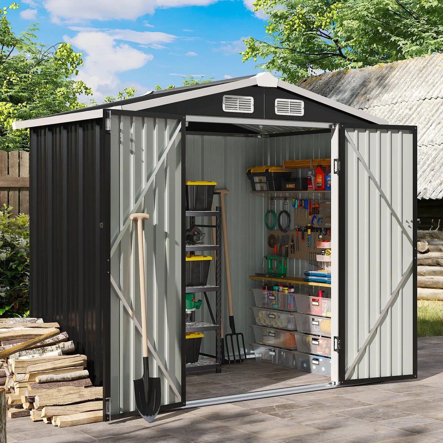 Outdoor Metal Storage Shed With Galvanized Base Weatherproof And Durable